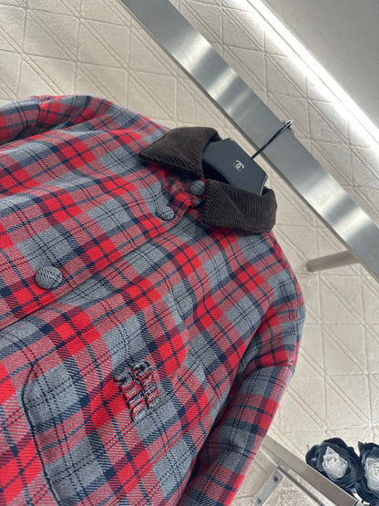 25fw new corduroy plaid cotton jacket