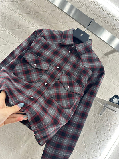 25fw new plaid shirt pleated skirt suit