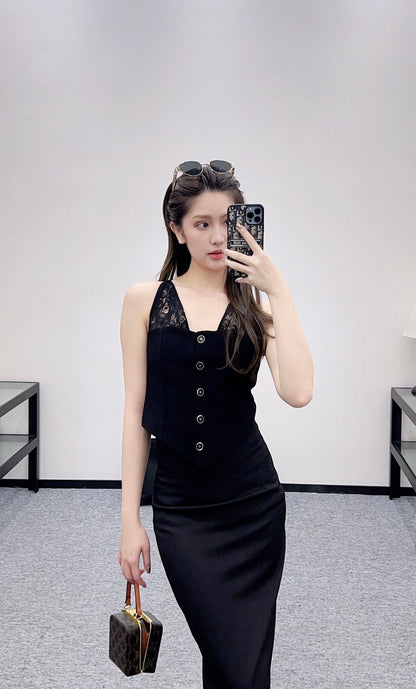 Lace splicing deep V camisole