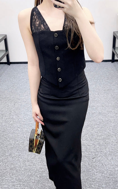 Lace splicing deep V camisole