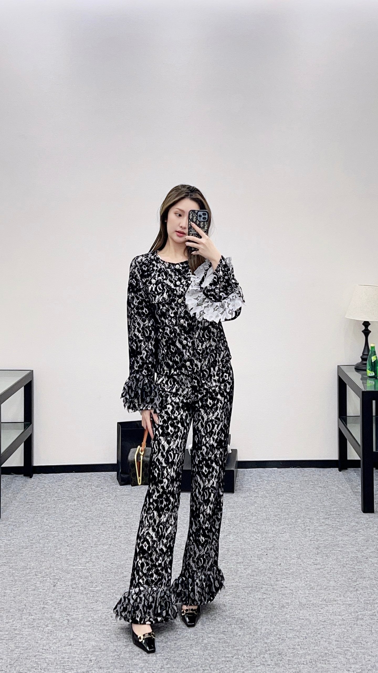 Lace Flared Lace Jacket + Pants Set