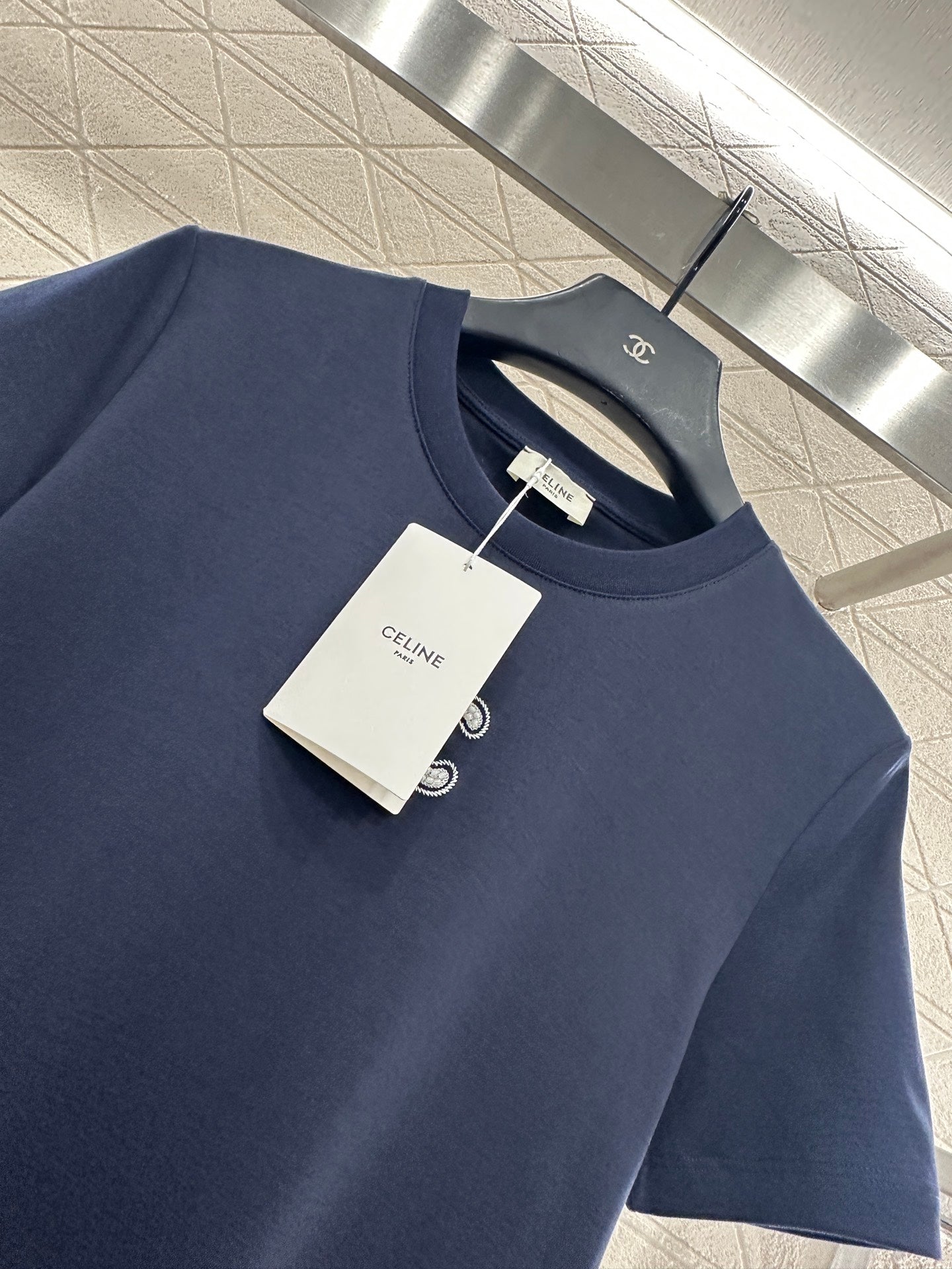 Round neck beaded lettering cotton short sleeves