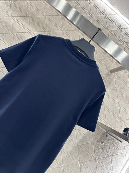 Round neck beaded lettering cotton short sleeves