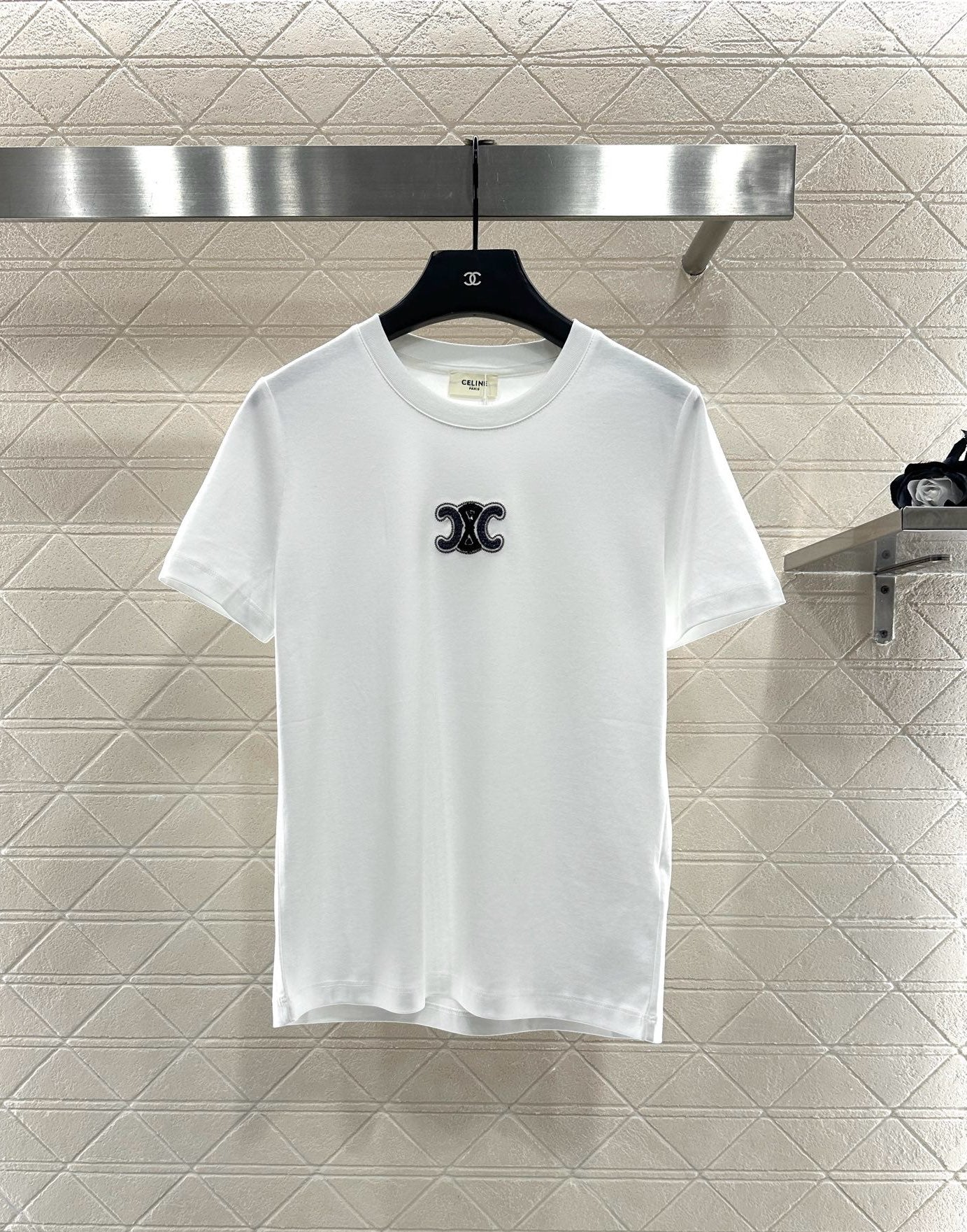 Round neck beaded lettering cotton short sleeves