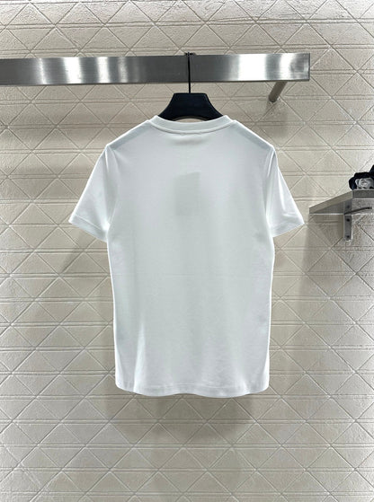 Round neck beaded lettering cotton short sleeves