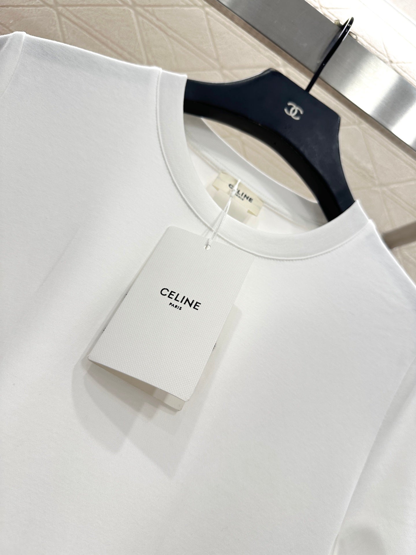 Round neck beaded lettering cotton short sleeves