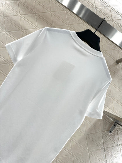 Round neck beaded lettering cotton short sleeves