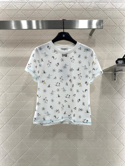 Round Neck Printed Short Sleeve Skiing 🎿 Series