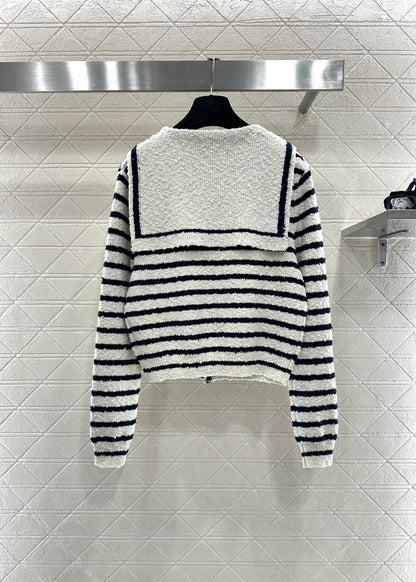 Shawl lapel knitted striped cardigan