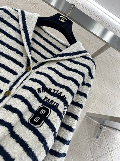 Shawl lapel knitted striped cardigan