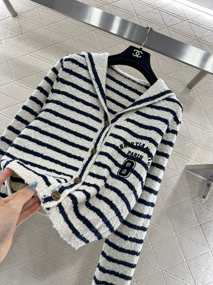 Shawl lapel knitted striped cardigan