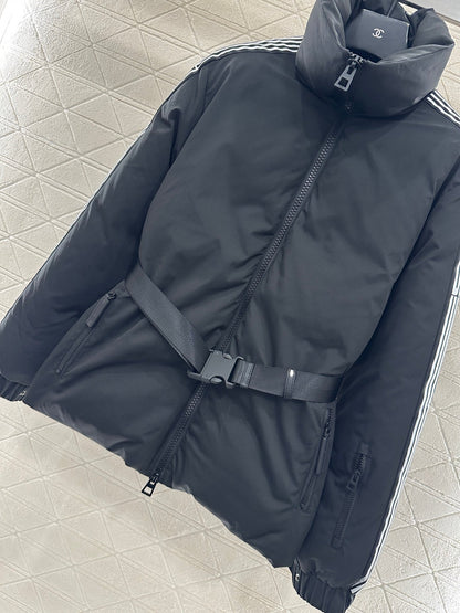 Lapel belt down jacket