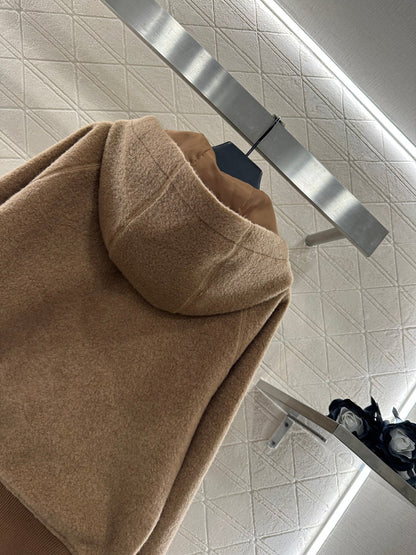 Hooded drawstring lambhair zipper jacket