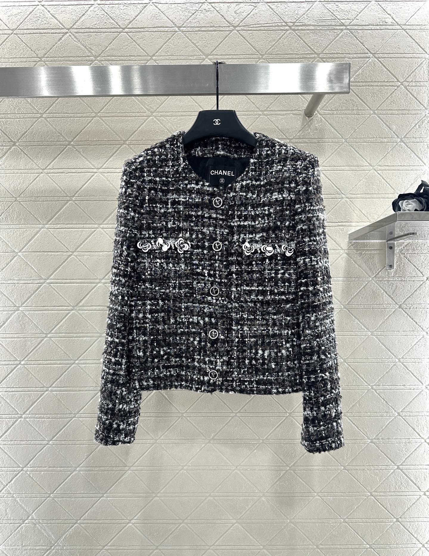 Woolen sequined camellia jacket