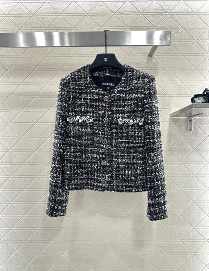 Woolen sequined camellia jacket