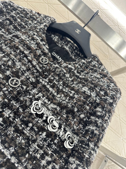 Woolen sequined camellia jacket