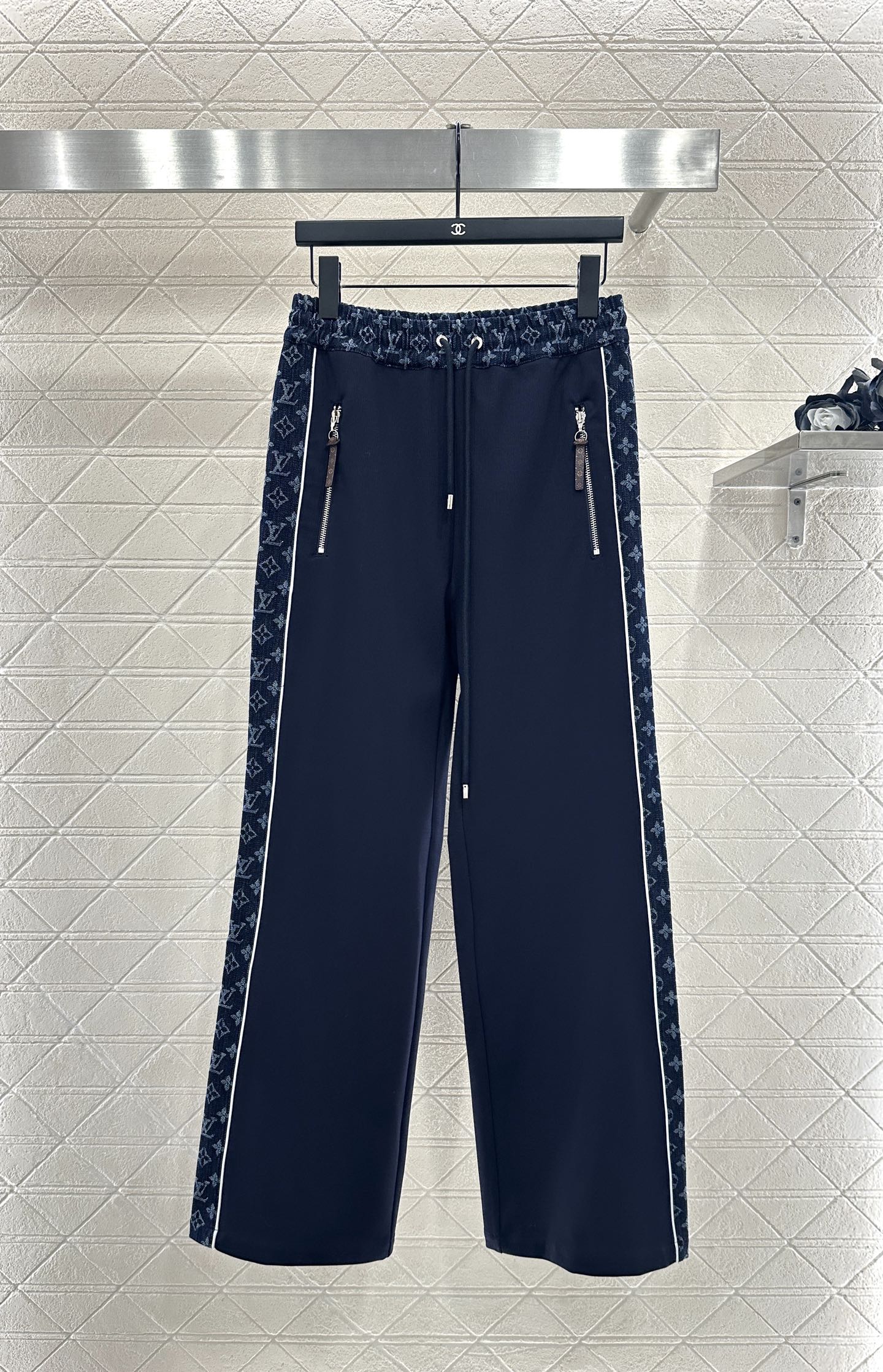 Jacquard denim straight leg pants