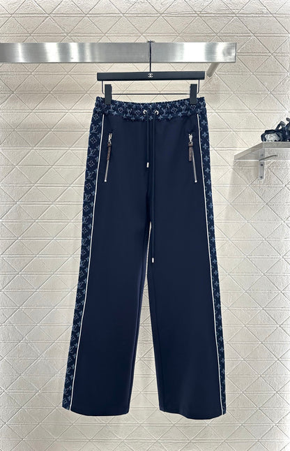 Jacquard denim straight leg pants