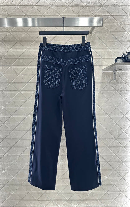 Jacquard denim straight leg pants