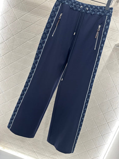 Jacquard denim straight leg pants
