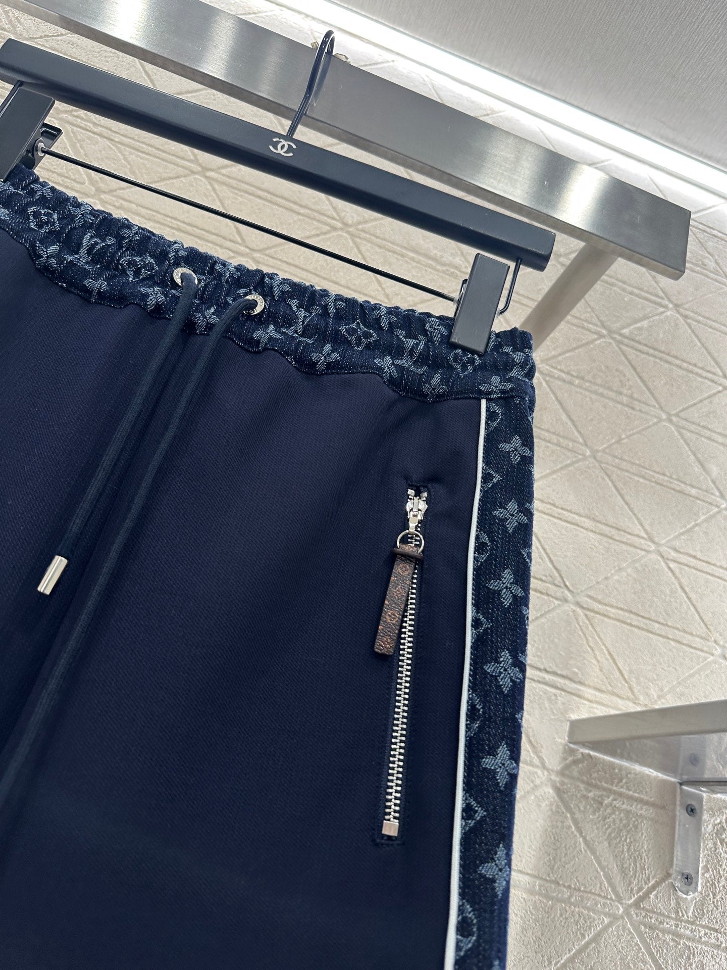 Jacquard denim straight leg pants