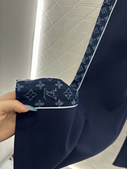 Jacquard denim straight leg pants