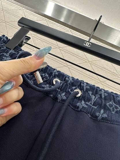 Jacquard denim straight leg pants