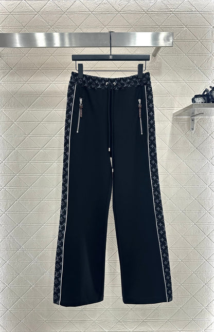 Jacquard denim straight leg pants