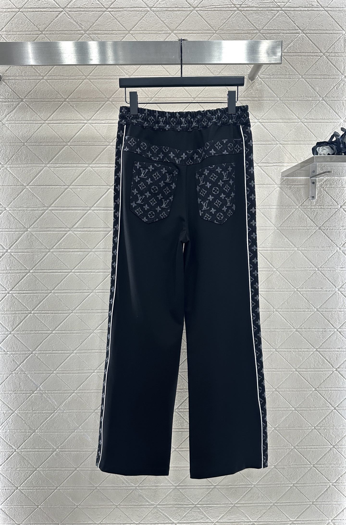 Jacquard denim straight leg pants