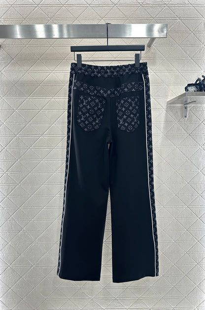 Jacquard denim straight leg pants