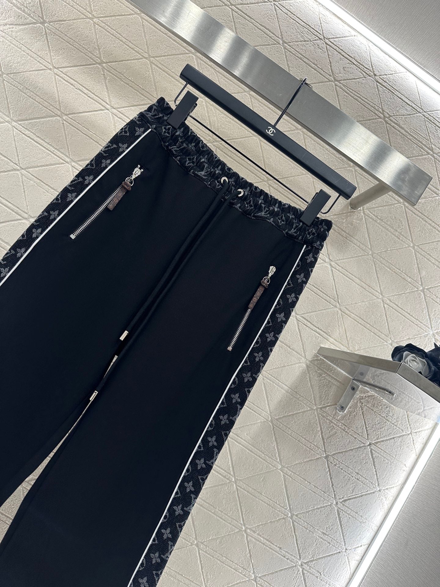 Jacquard denim straight leg pants