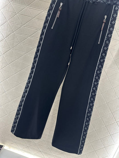 Jacquard denim straight leg pants