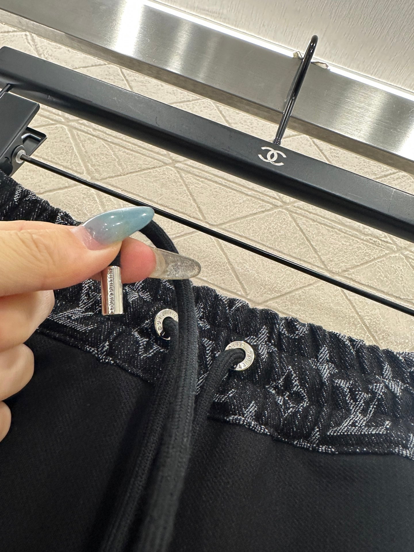 Jacquard denim straight leg pants