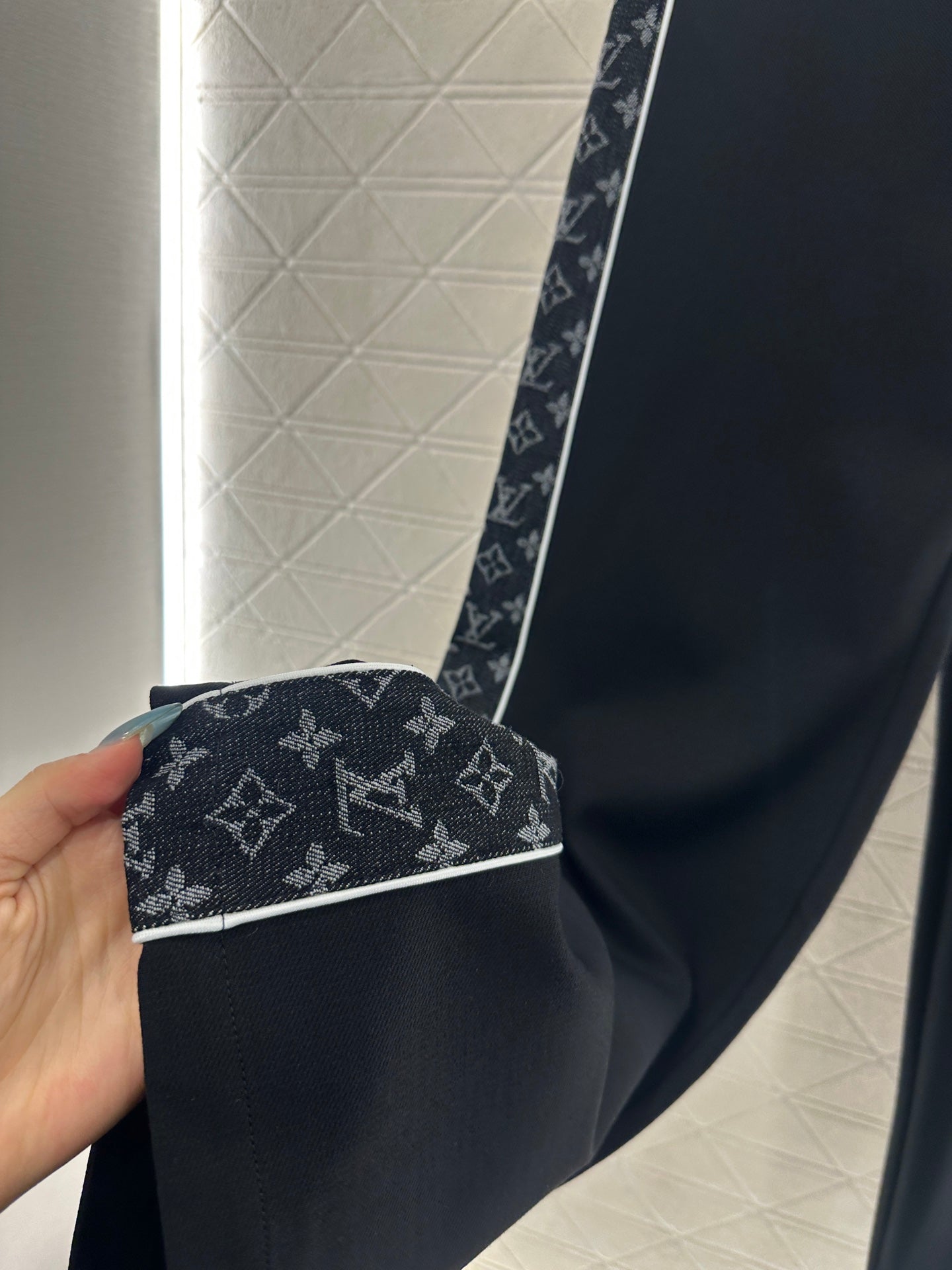 Jacquard denim straight leg pants