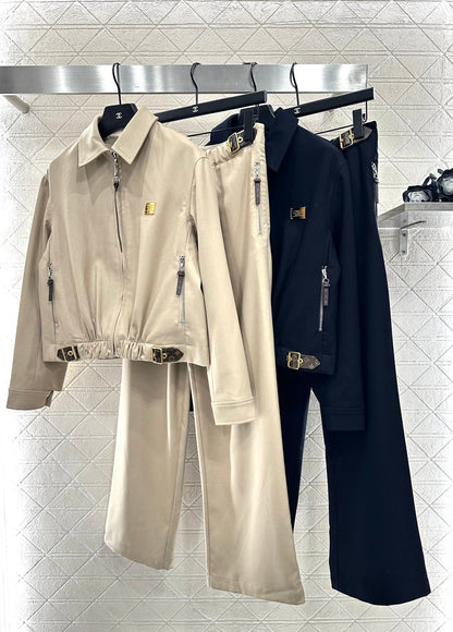 Zipper leather buckle jacket, jacket, pants set