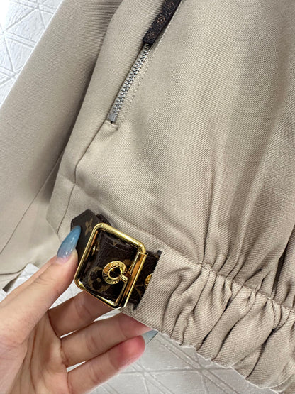 Zipper leather buckle jacket, jacket, pants set