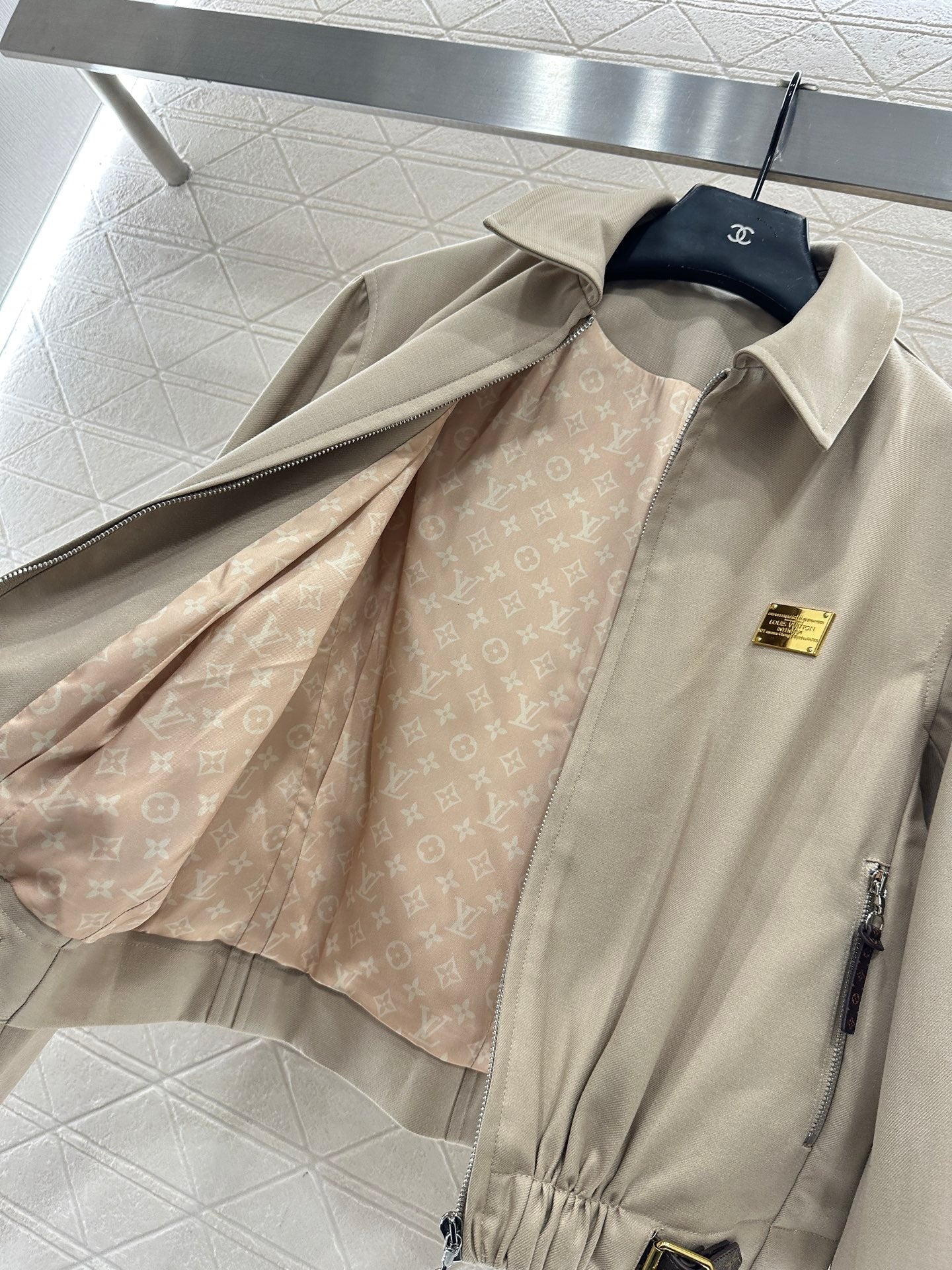 Zipper leather buckle jacket, jacket, pants set