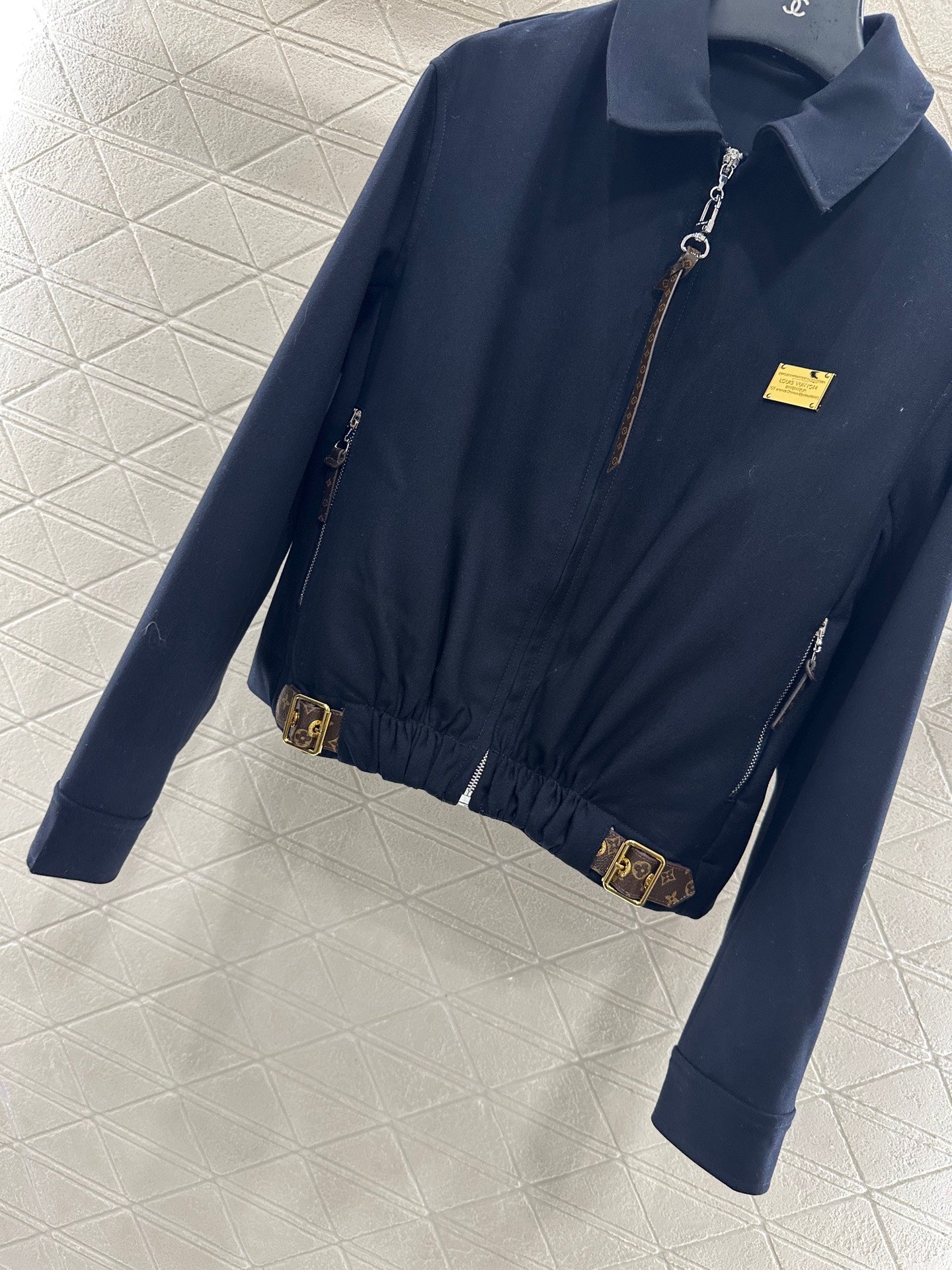 Zipper leather buckle jacket, jacket, pants set