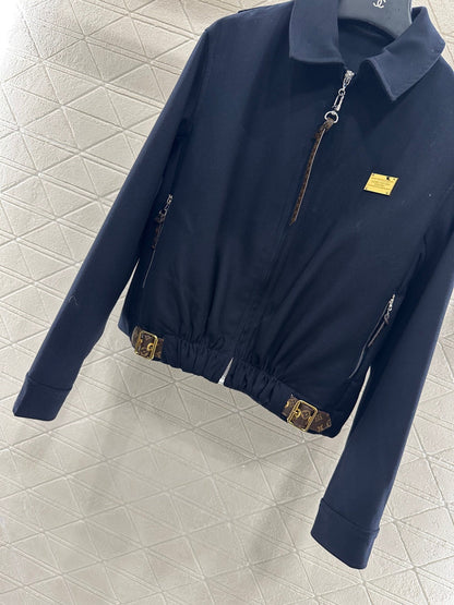 Zipper leather buckle jacket, jacket, pants set