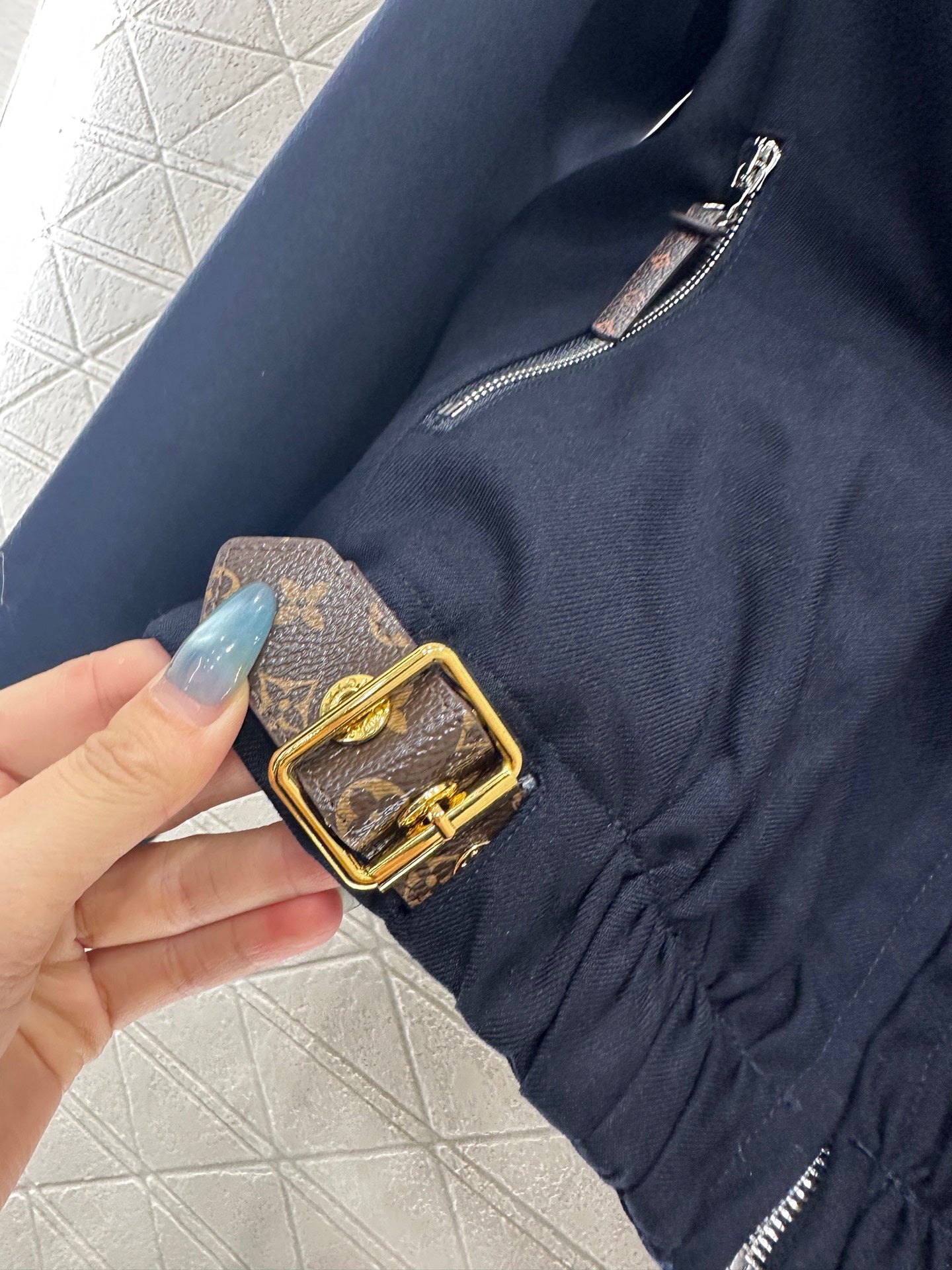 Zipper leather buckle jacket, jacket, pants set