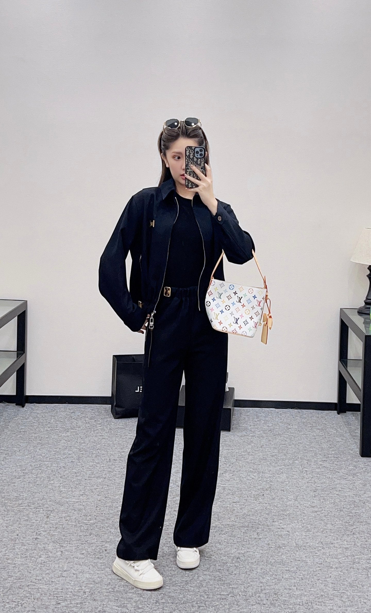 Zipper leather buckle jacket, jacket, pants set