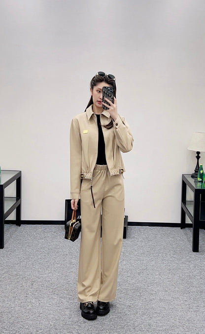 Zipper leather buckle jacket, jacket, pants set