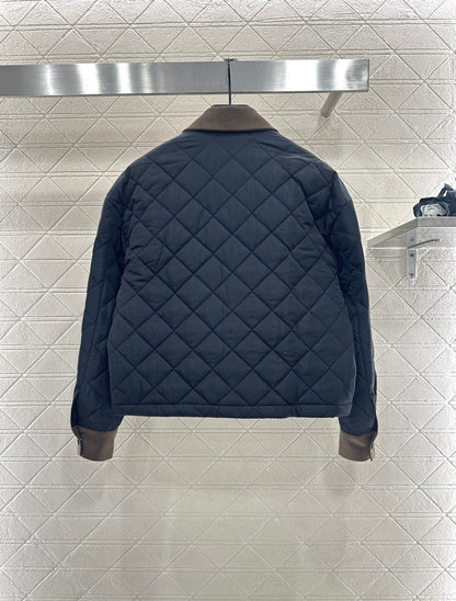 Corduroy collar diamond patterned cotton jacket