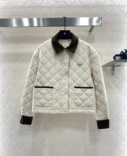 Corduroy collar diamond patterned cotton jacket