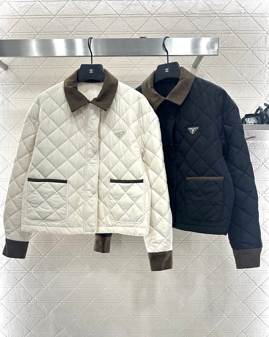 Corduroy collar diamond patterned cotton jacket