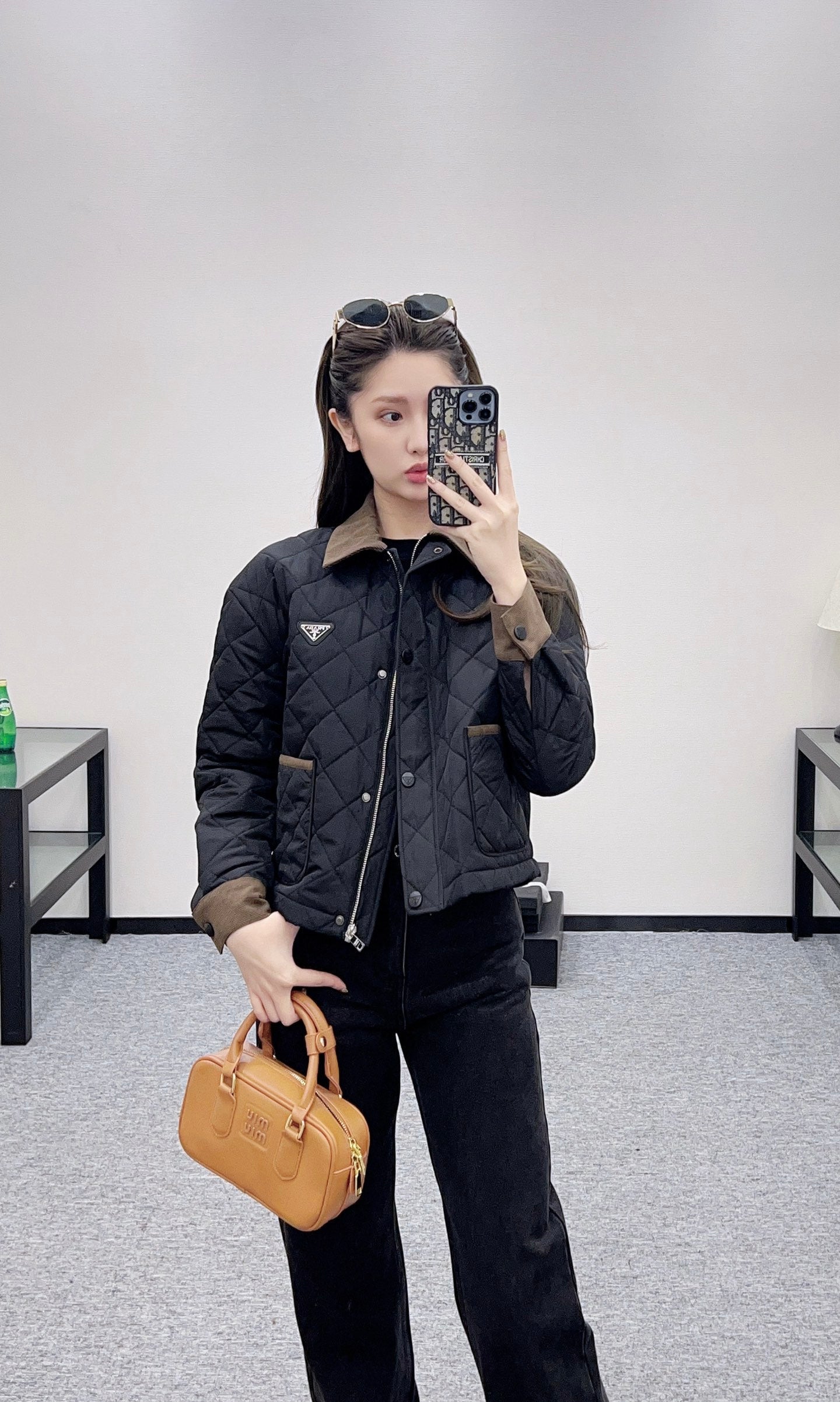 Corduroy collar diamond patterned cotton jacket