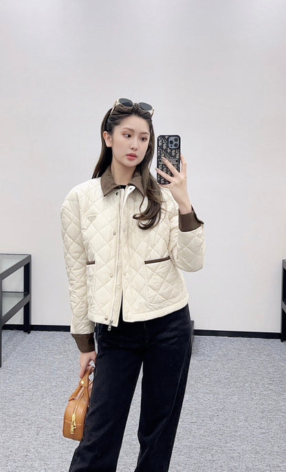 Corduroy collar diamond patterned cotton jacket
