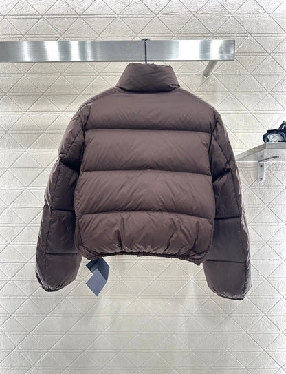 Rectangular embossed stand up collar down jacket