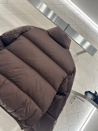 Rectangular embossed stand up collar down jacket