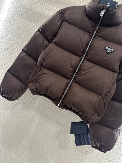 Rectangular embossed stand up collar down jacket